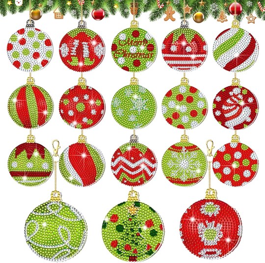 Citrus; 18-Pack Christmas Diamond Painting Ornaments Kit – 5D Double-Sided DIY Lime Green & Red Rhinestone Tree Decorations – Holiday Keychain & Hanging Craft Set for Adults & Family; Category:Diamond Painting Kits; Image:1